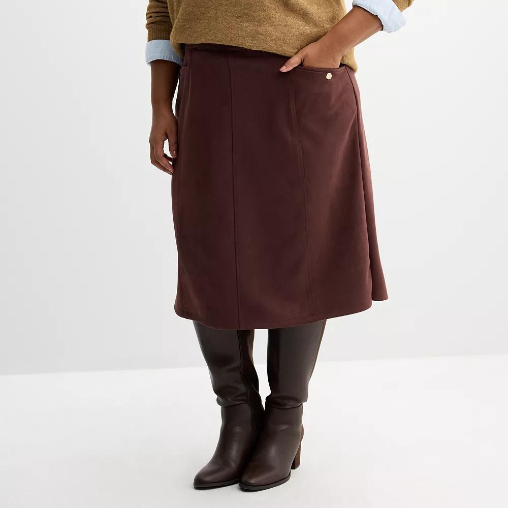 Plus Size Croft & Barrow® Faux Suede Midi Skirt, Women's, Size: 2XL, Brown Product Image