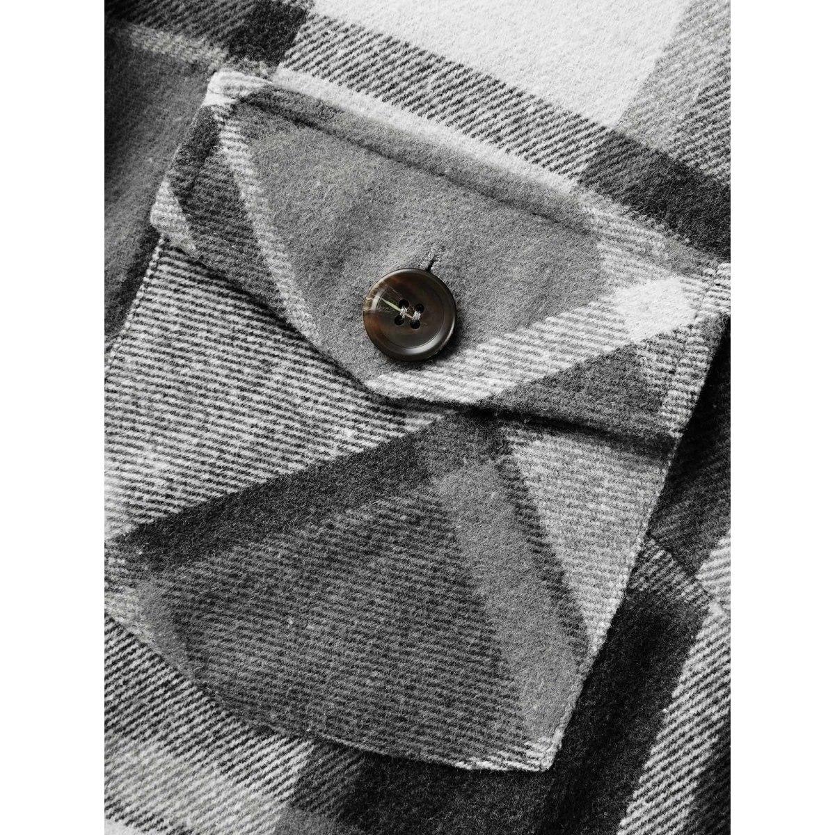 Plus Size Plaid Chest Pockets Long Jacket Women Black Button Loose Side seam pocket Casual Jackets BloomChic 10/M Product Image