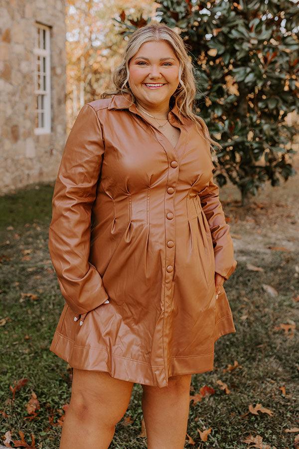 Mostly Amused Faux Leather Dress in Camel Curves Product Image