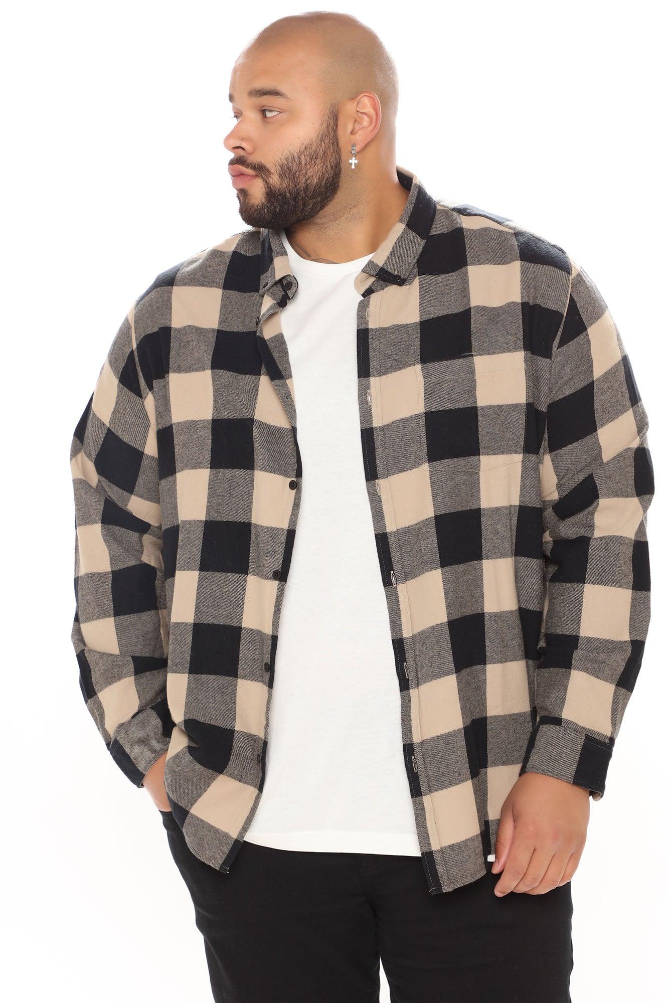 On The Boulevard Long Sleeve Flannel Shirt - Khaki/combo Product Image