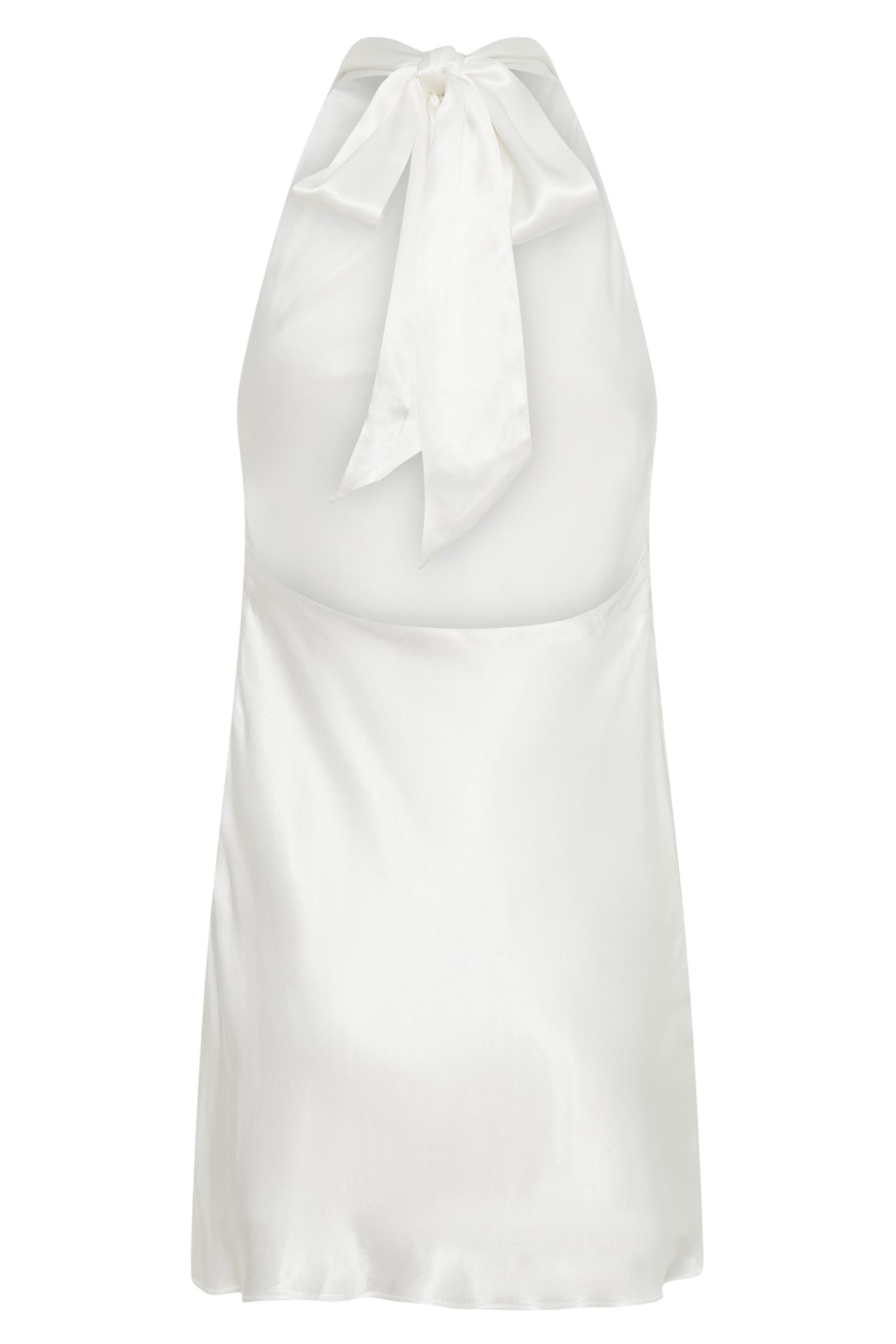 Allison Satin Halter Mini Dress - White Product Image