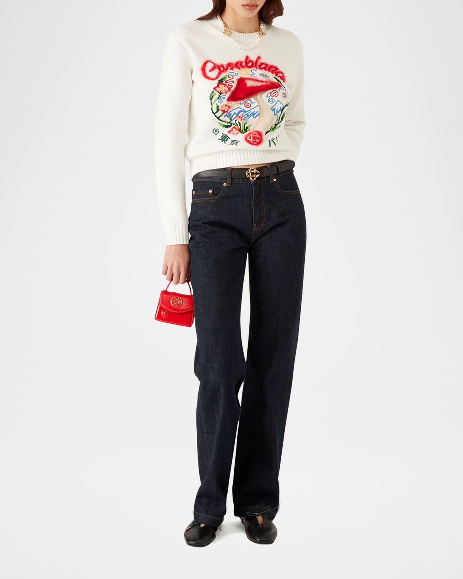 Mushroom Emblem Knit Crewneck Sweater Product Image