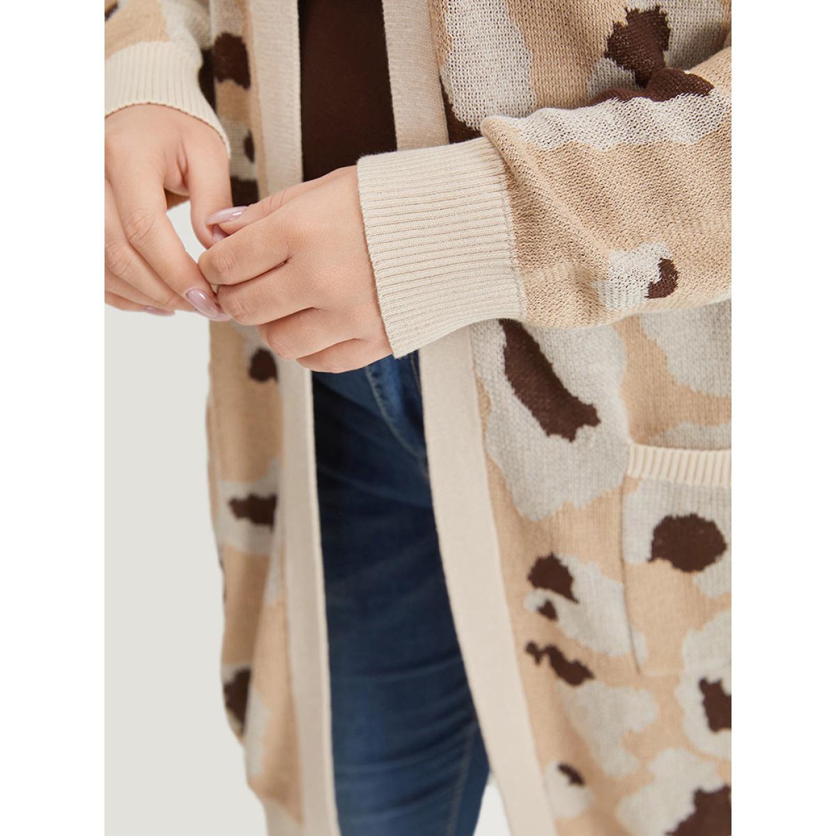 Plus Size Leopard Print Open Front Patched Pocket Cardigan Leopard Women Casual Loose Long Sleeve Dailywear Cardigans BloomChic 12/L Product Image