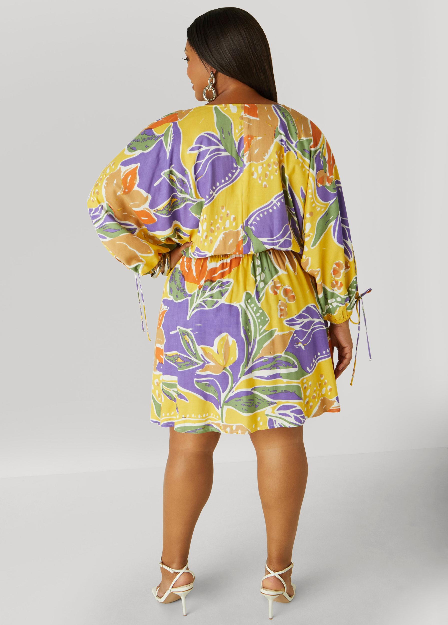 Plus Size Tropical Print A Line Dress Ashley Stewart Product Image