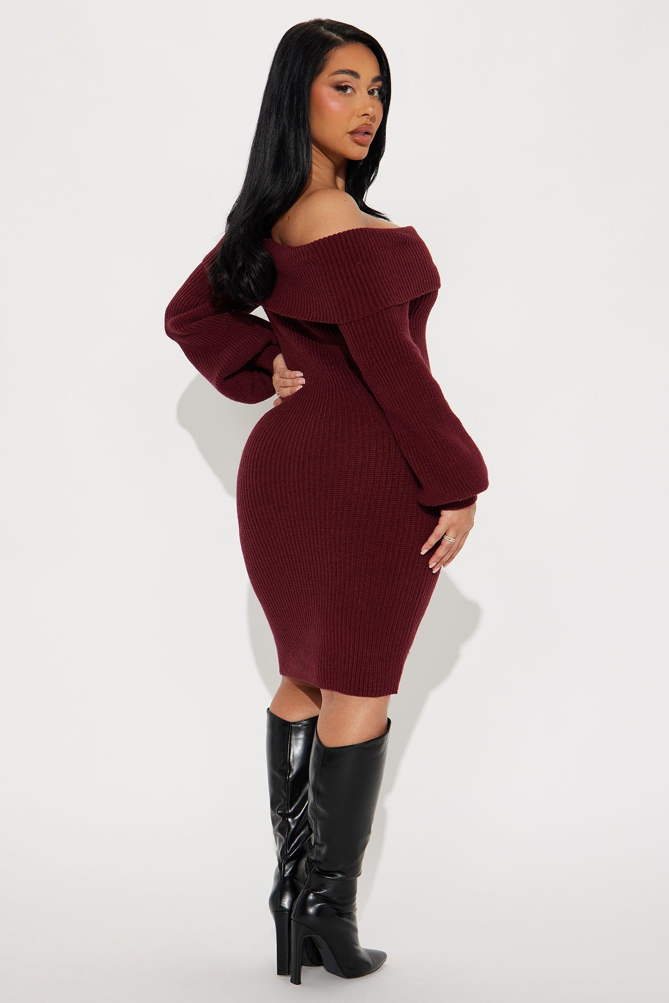 Faith Sweater Mini Dress - Burgundy Product Image