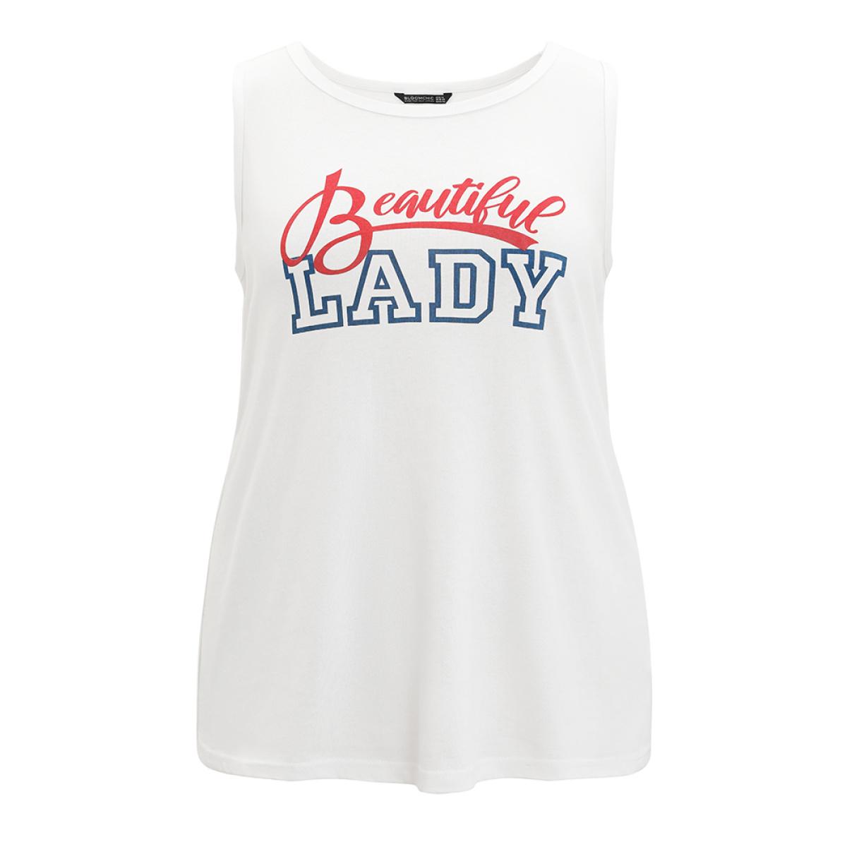 Plus Size Letter Print Crew Neck Graphic Tank Top Women White Casual Printed Dailywear Tank Tops Camis BloomChic 22-24/3X Product Image