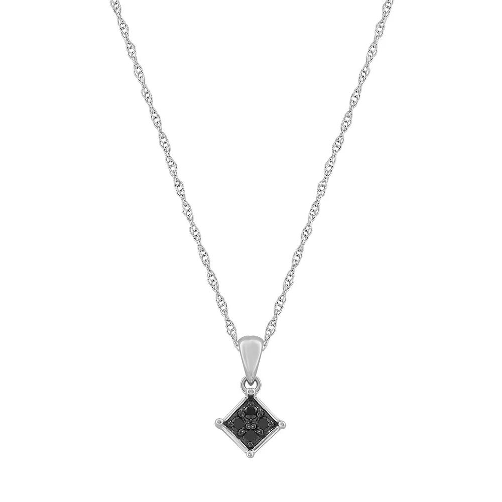 Celebration Gems 10k Gold 1/10 Carat T.W. Black Diamond Square Cluster Pendant, Women's, Size: 18", White Product Image