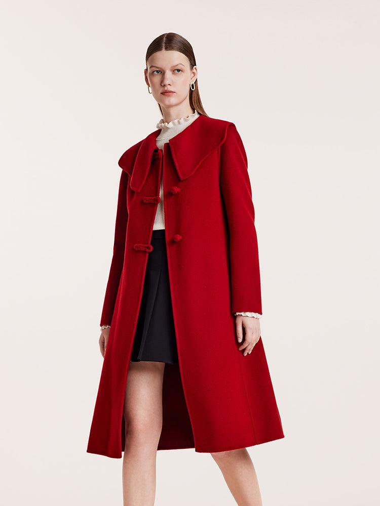 Tencel Wool Cheongsam Button Double-Faced Women Coat Product Image