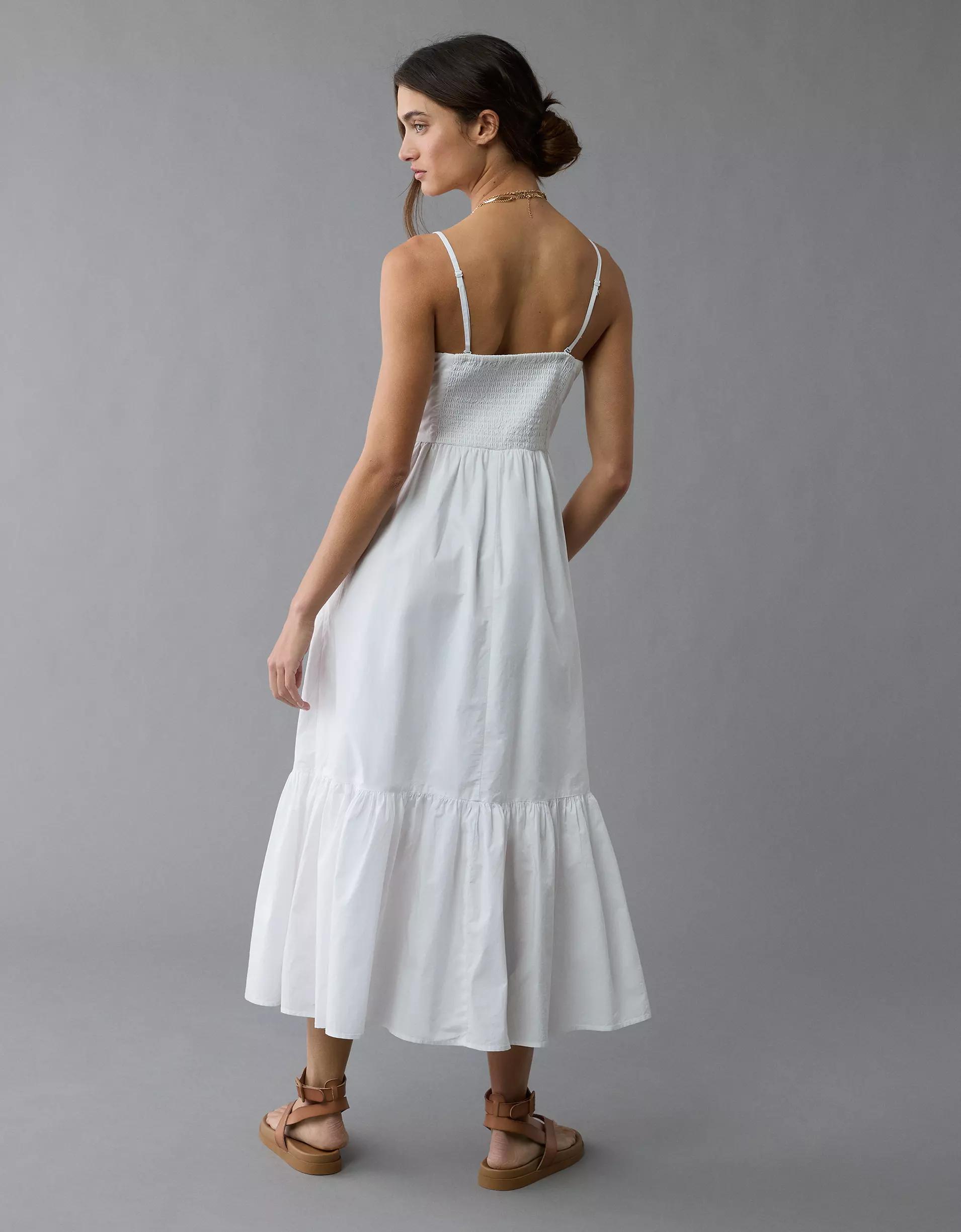 AE Ruched Bodice Strapless Midi Dress Product Image