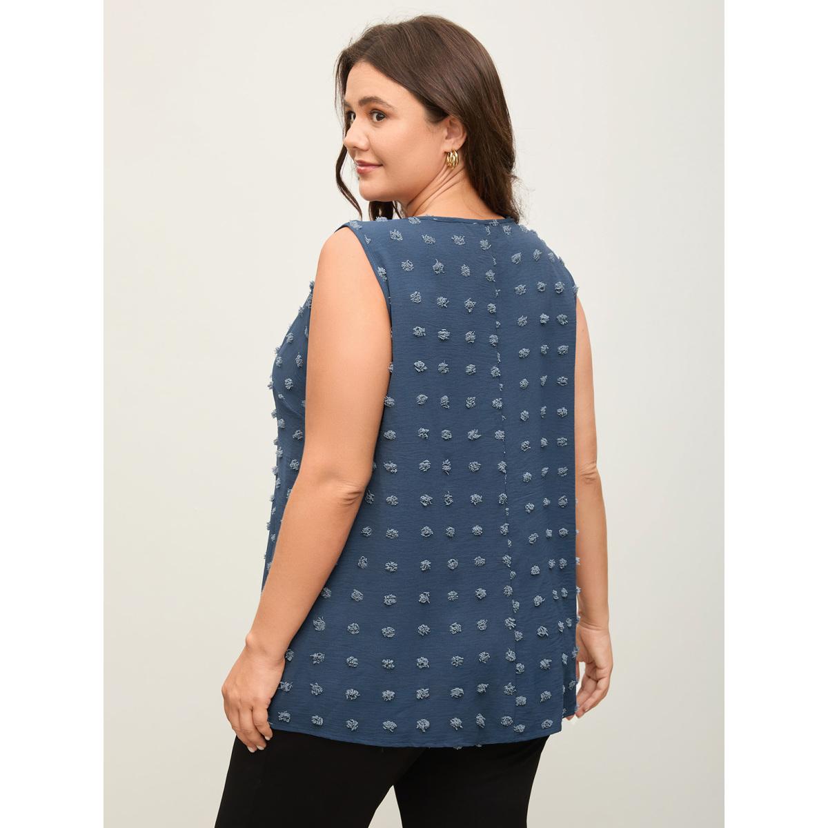 Plus Size Textured Dots Metal Detail Tank Top Women Navy Round Neck Office Tank Tops Camis BloomChic 12/L Product Image
