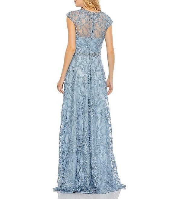 Mac Duggal Illusion Round Neck Cap Sleeve Embroidered Mesh Aline Gown Product Image