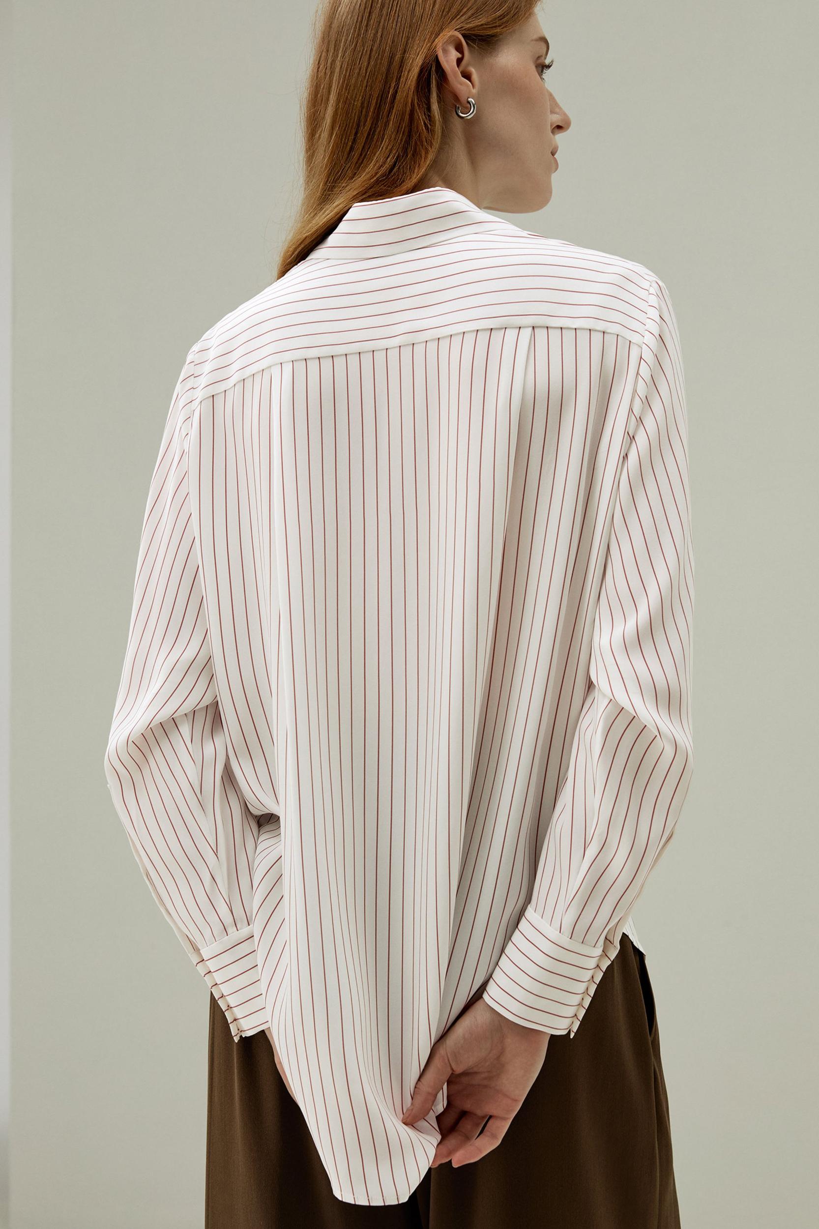 LILYSILK Women's Silk Charmeuse Oversized SOS Shirt, Brown Pinstripe, XXL Product Image