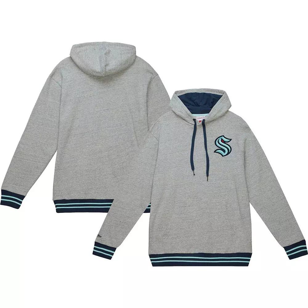 Men's Mitchell & Ness Heather Gray Seattle Kraken Classic French Terry Pullover Hoodie,  Product Image