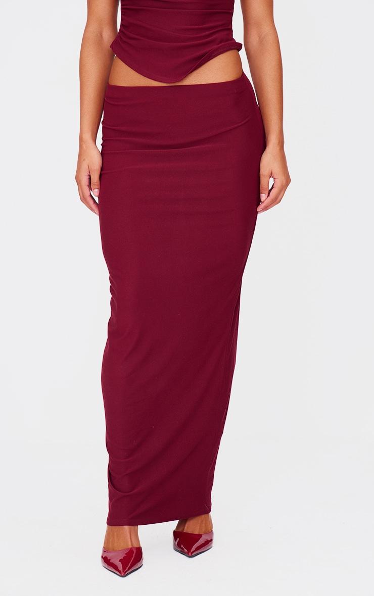 Burgundy Soft Touch Mid Rise Maxi Skirt Product Image