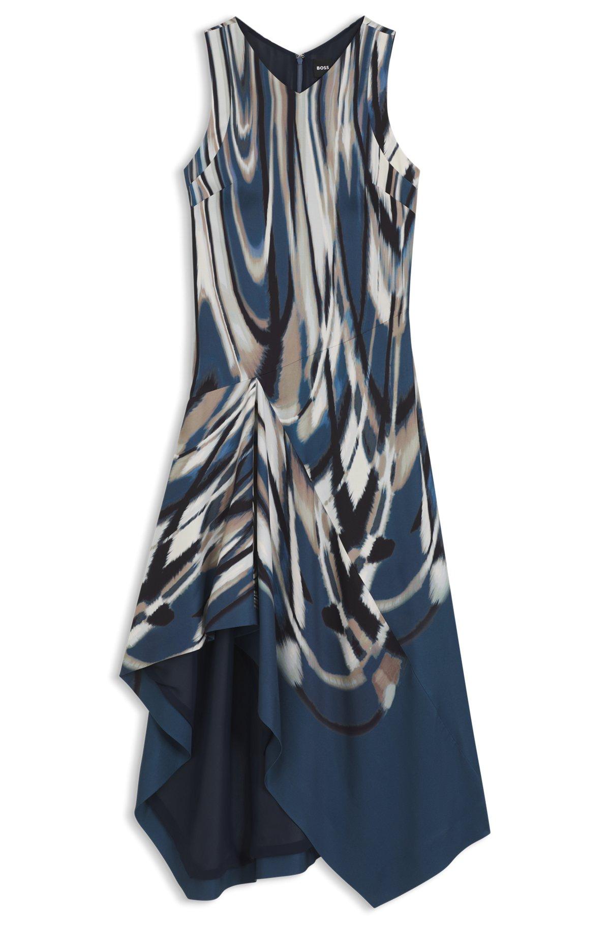 BOSS - Printed-twill dress with asymmetric hemline - Patterned Product Image