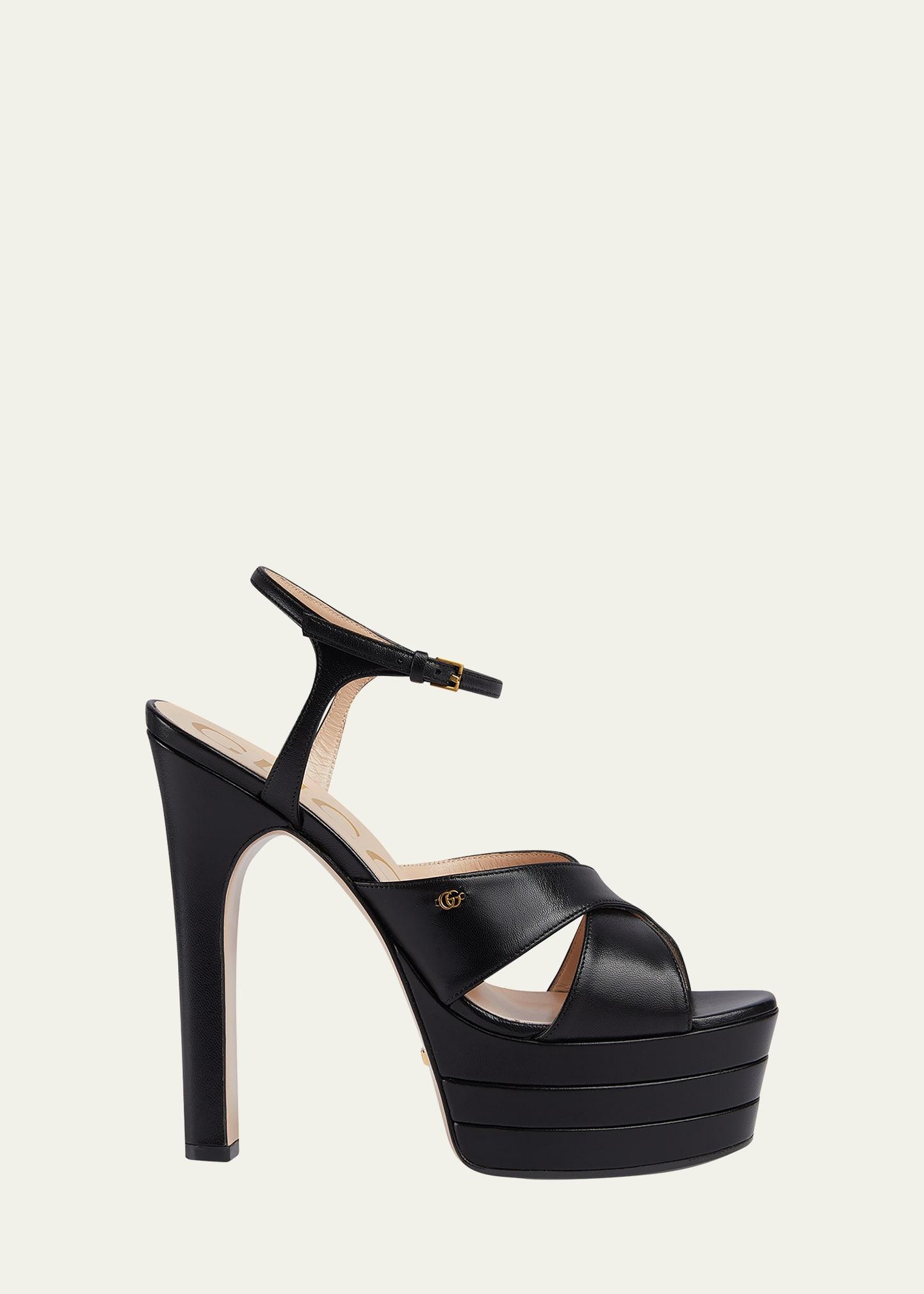 Calfskin Crisscross Stiletto Platform Sandals Product Image
