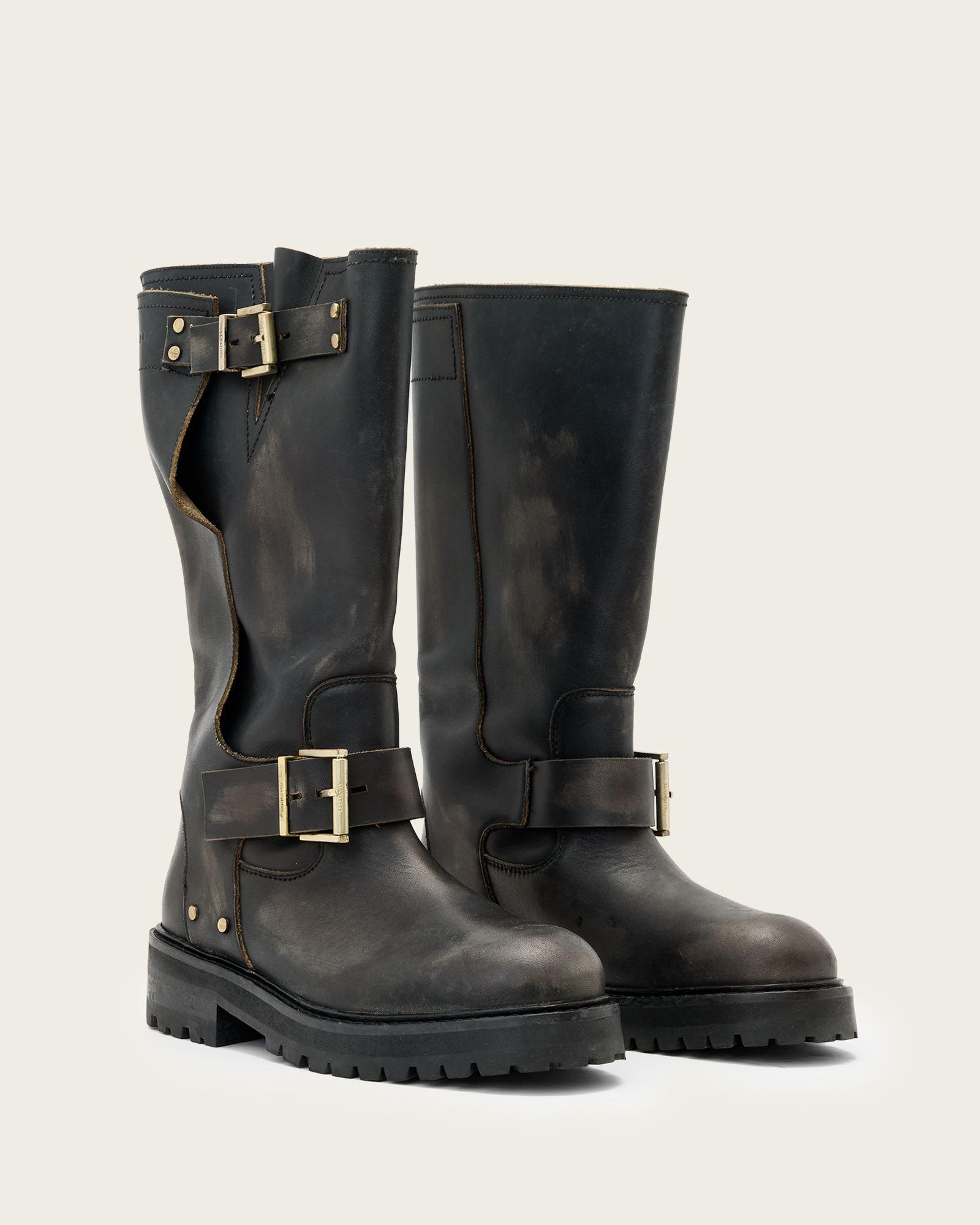 Tay Leather Biker Boots Dark Brown | ALLSAINTS US Product Image