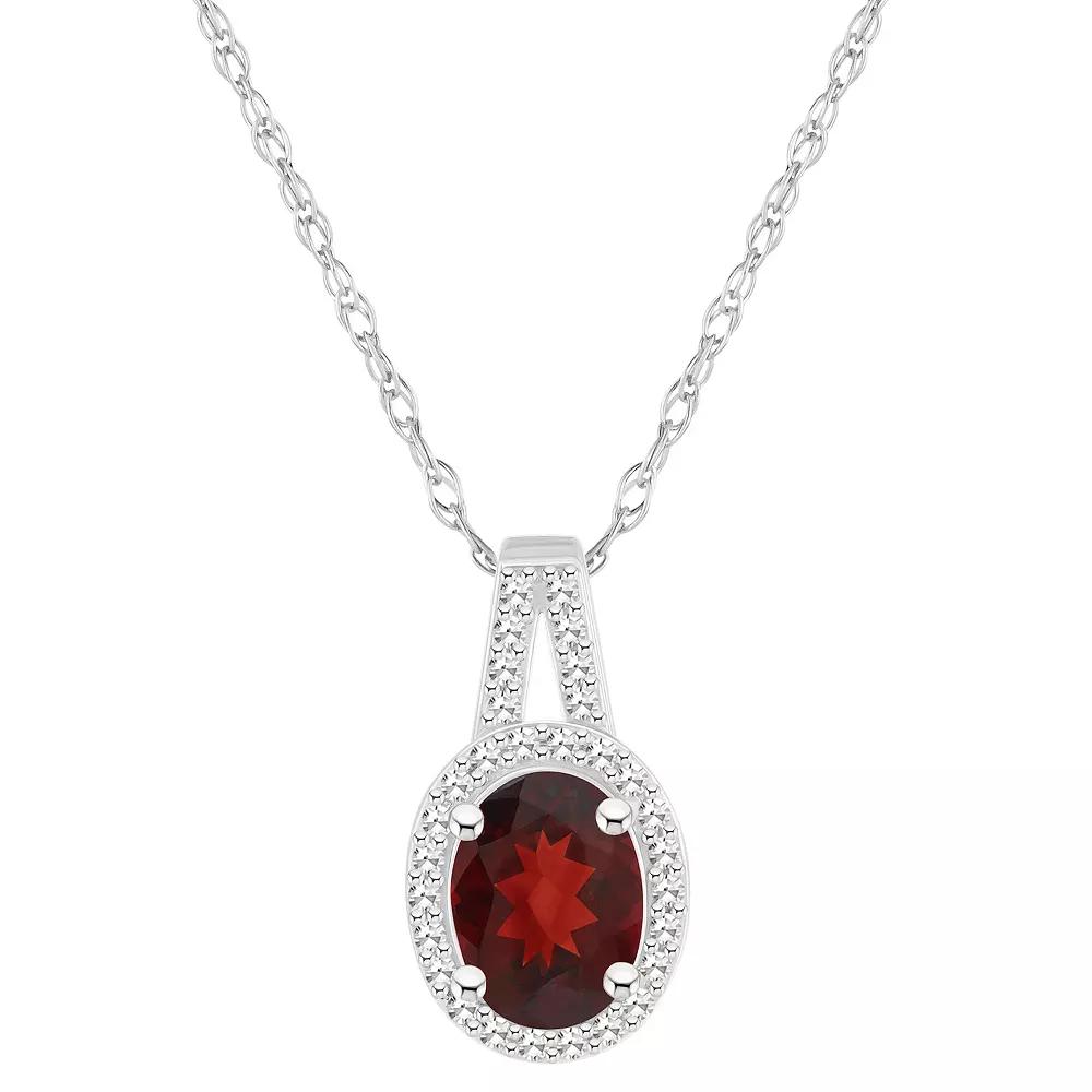 Celebration Gems Sterling Silver Gemstone & 1/7 Carat T.W. Diamond Halo Pendant Necklace, Women's,  Product Image