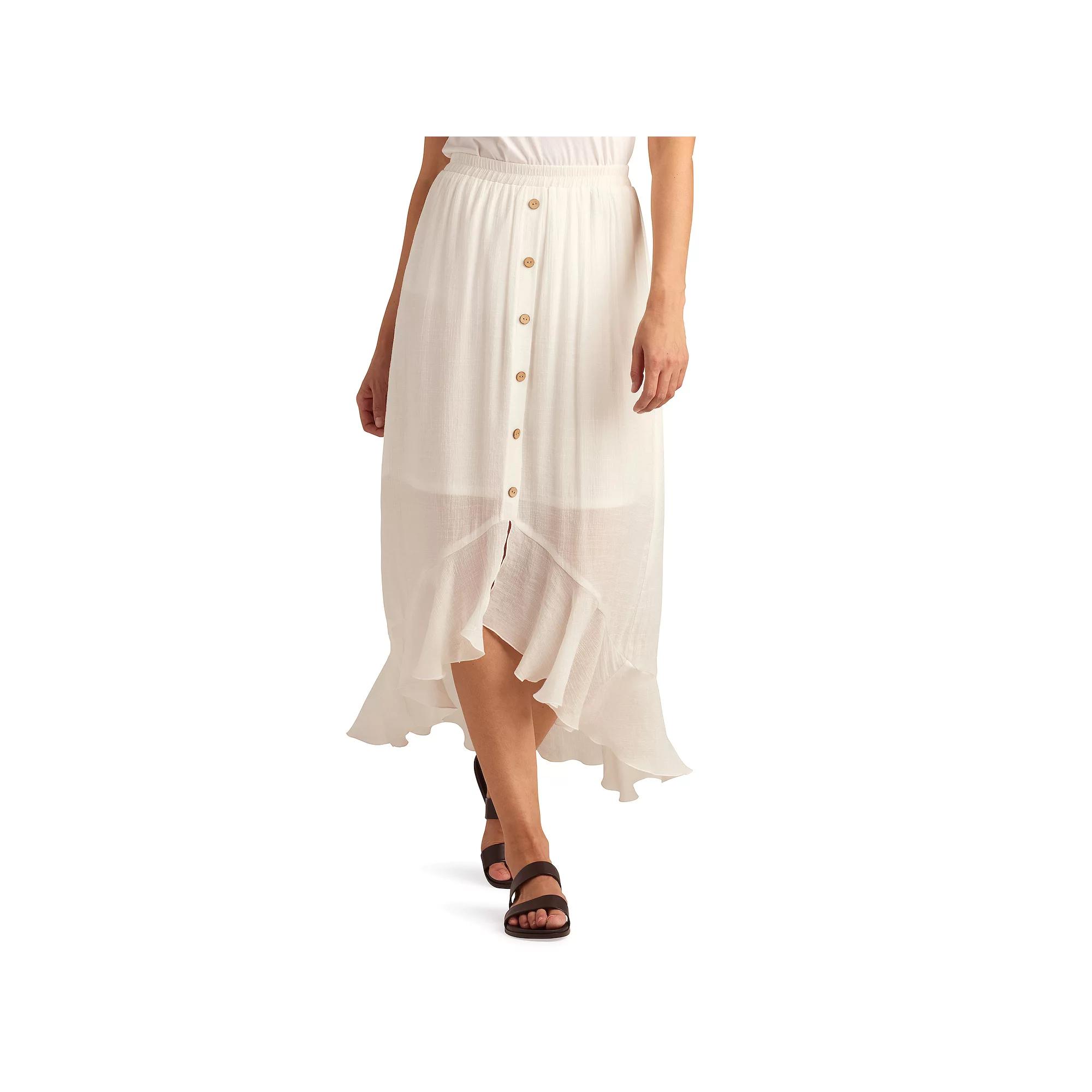Womens AB Studio Pull On High-Low Faux Button Front Ruffle Hem Skirt Product Image