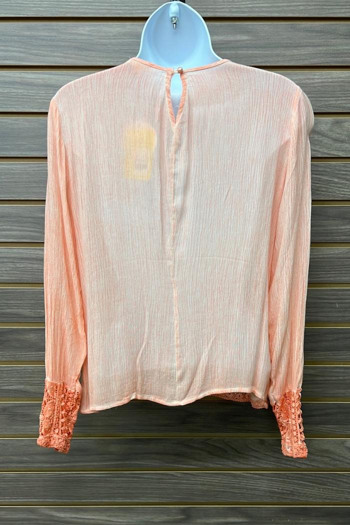 Coral lace button back long sleeve Product Image