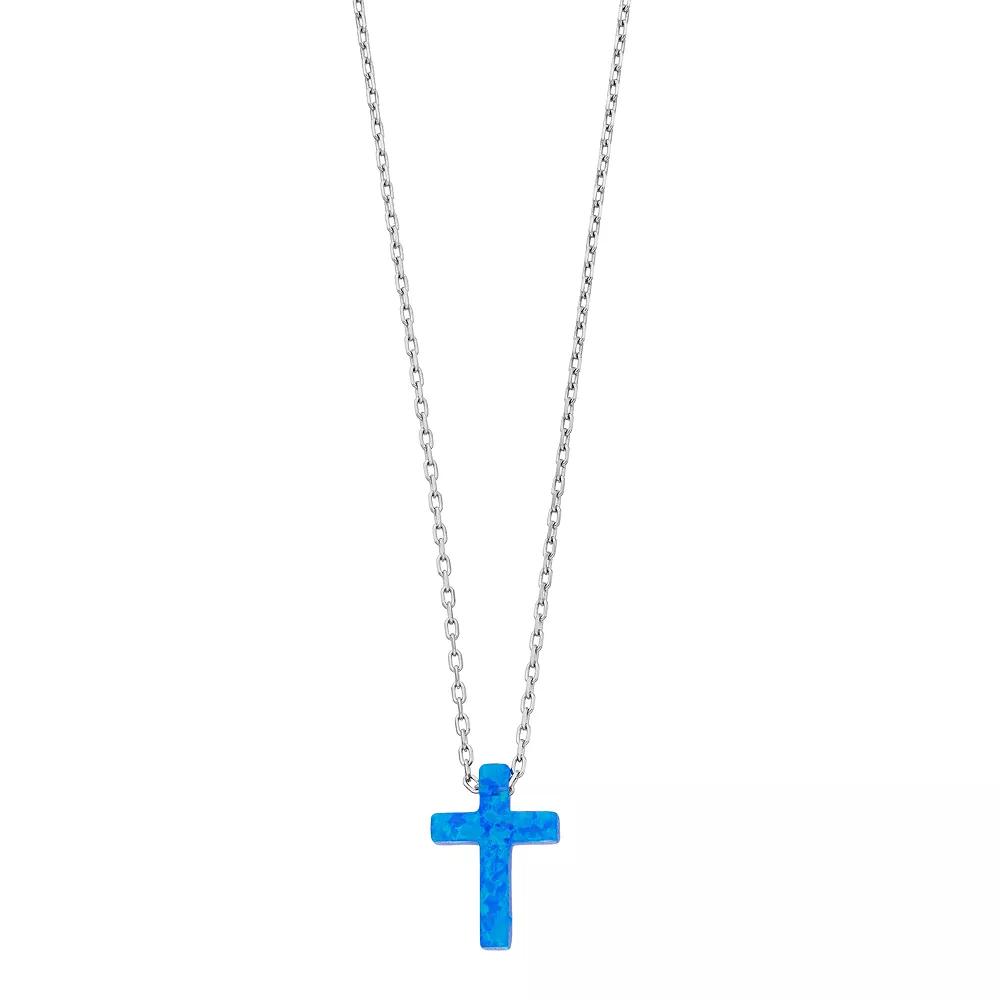Gemminded Sterling Silver Lab-Created Blue Opal Cross Pendant Necklace, Women's,  Product Image