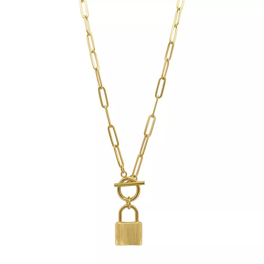 Adornia 14k Gold Plated Paper Clip Chain Padlock Toggle Necklace, Women's, Yellow Gold Tone Product Image