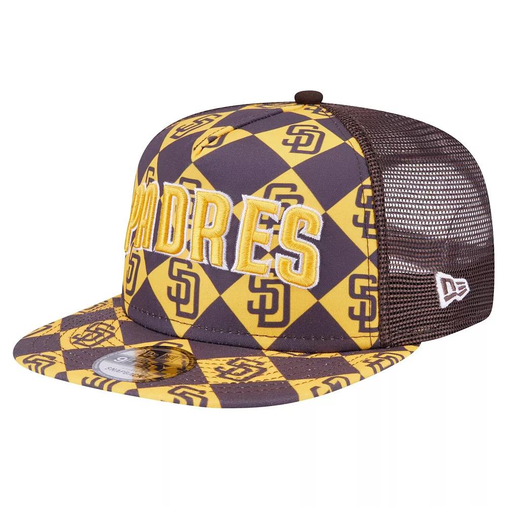 Men's New Era Brown San Diego Padres Seeing Diamonds A-Frame Trucker 9FIFTY Snapback Hat Product Image