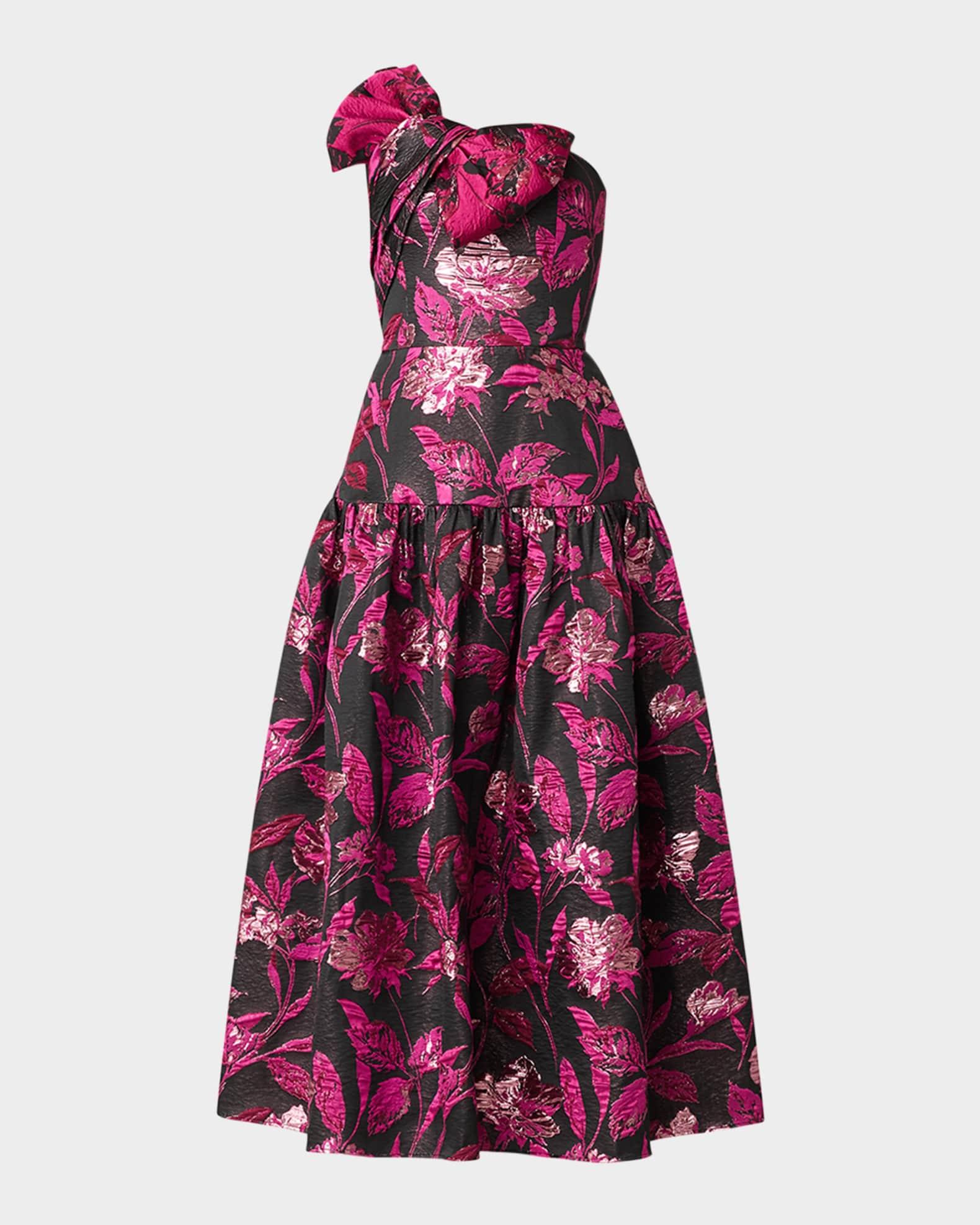 Lisa One-Shoulder Floral Jacquard Midi Dress Product Image