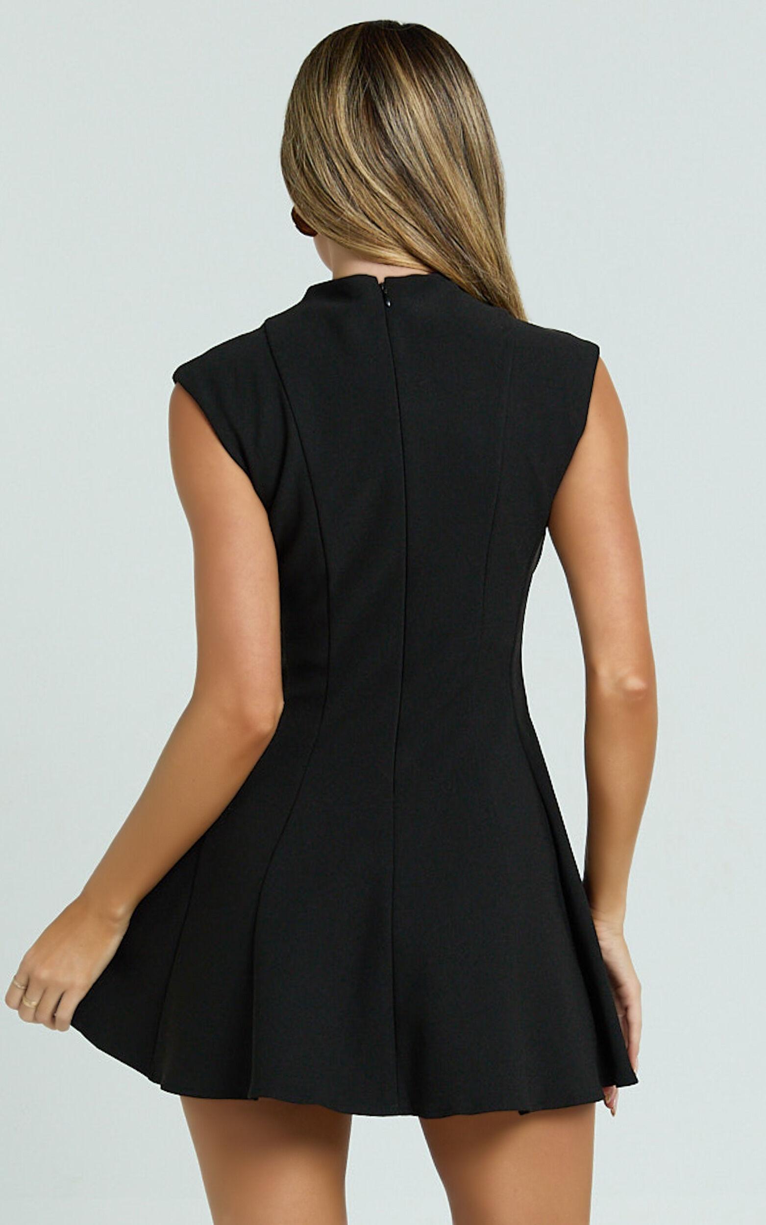 Becky Mini Dress - High Neck Sleeveless Fit And Flare Dress in Black Product Image