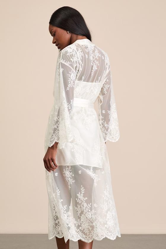 Leonor Ivory Satin Slip and Lace Robe Set Product Image