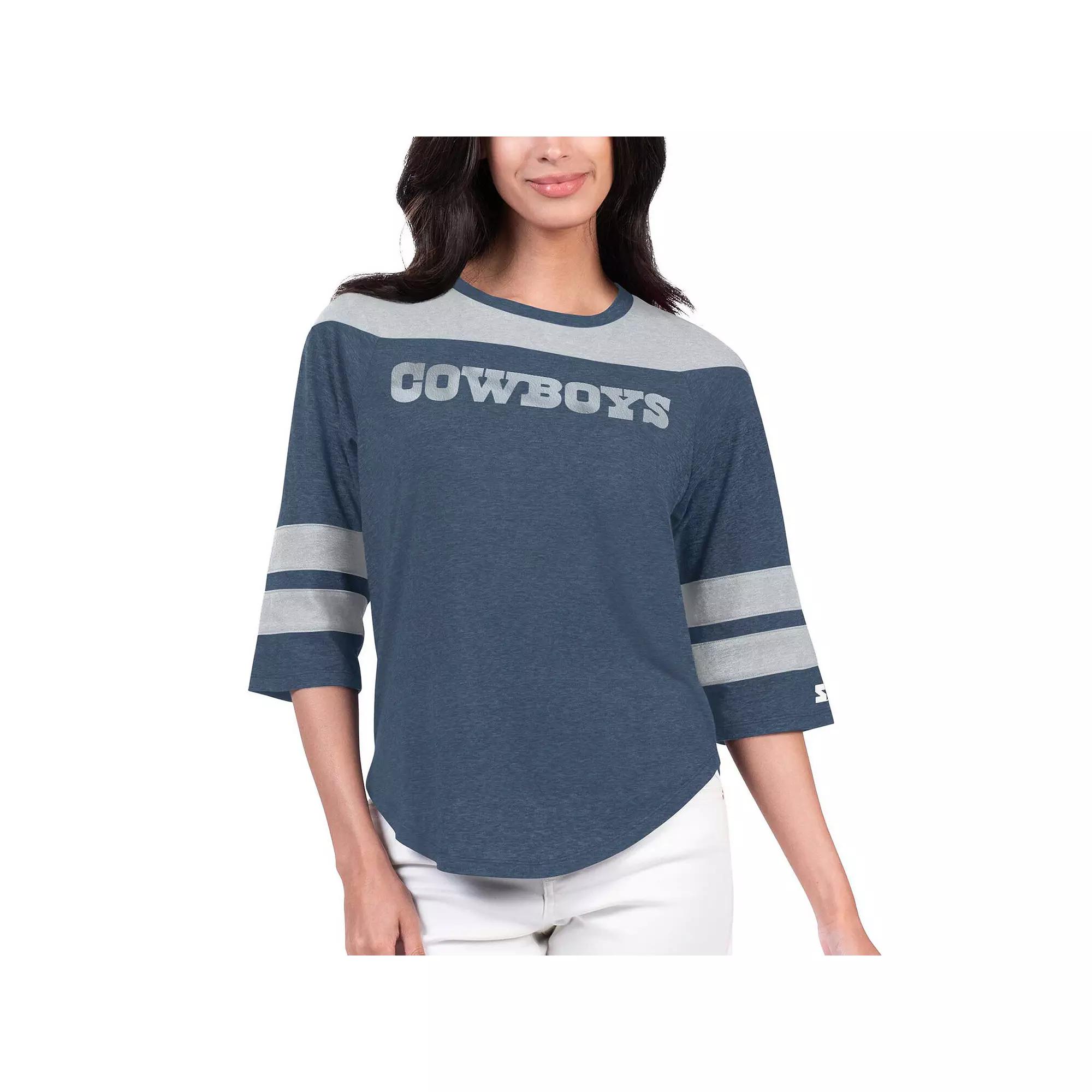 Women's Starter Navy Dallas Cowboys Fullback Tri-Blend 3/4-Sleeve T-Shirt, Size: XS, Blue Product Image