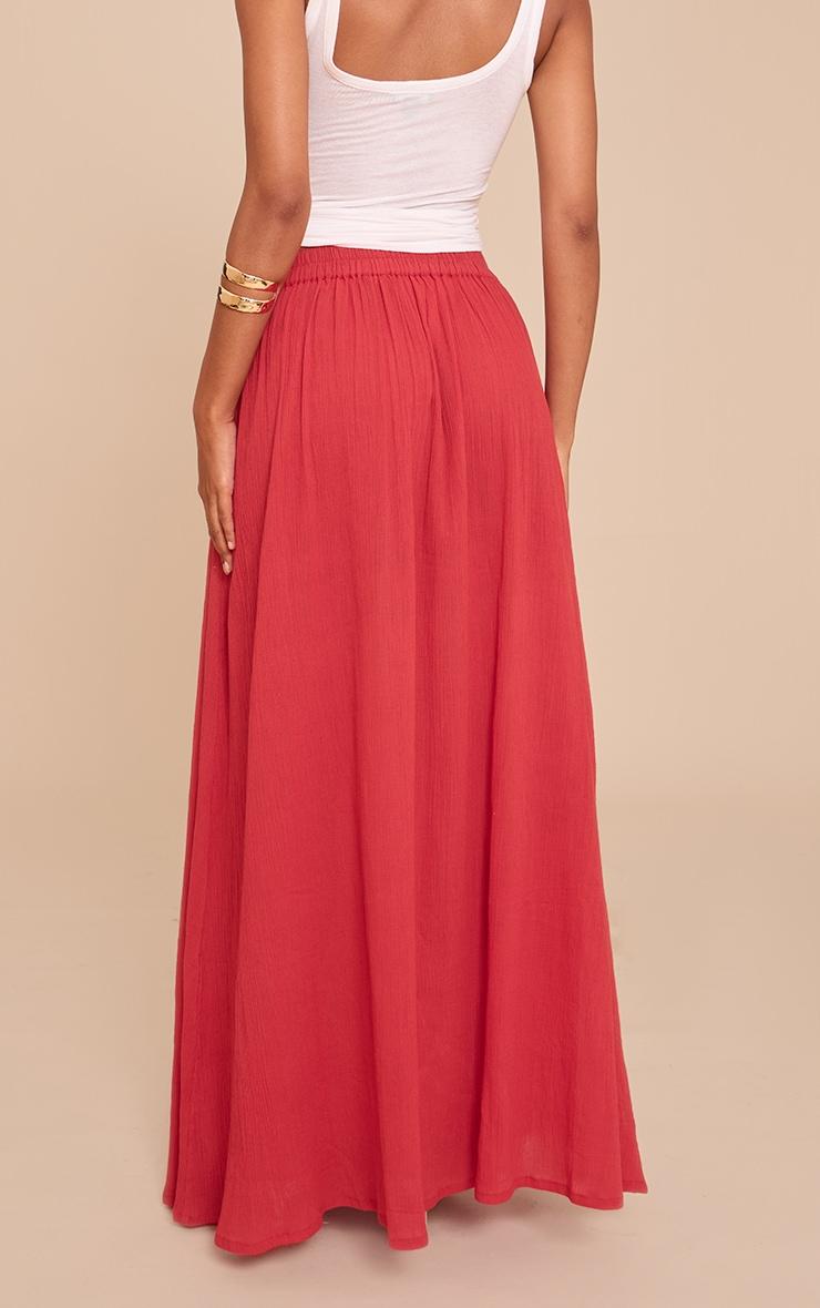 Tomato Red Cotton Cheesecloth Elasticated Waist Maxi Skirt Product Image