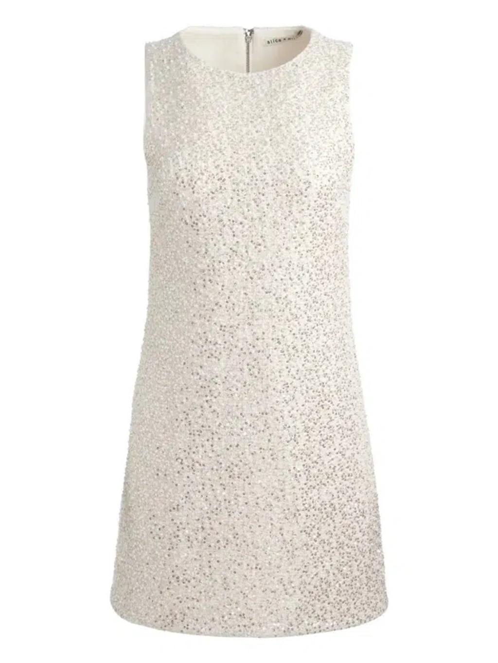 ALICE AND OLIVIA Cade Embellished Sleeveless Shift Dress In White Product Image