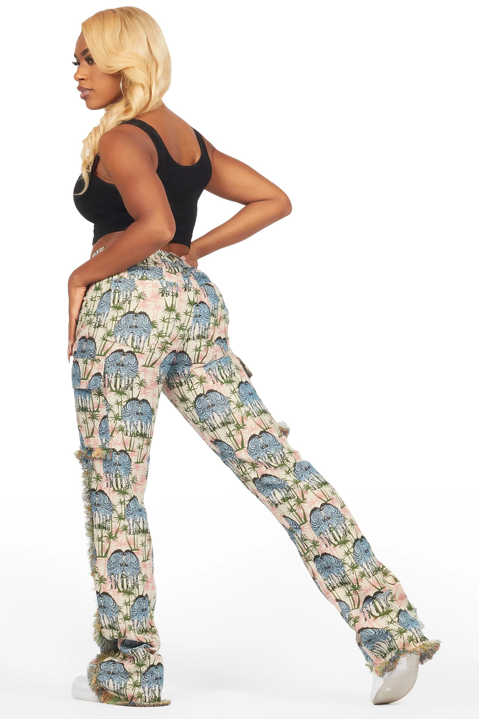 Zeontee Pink Animal Print Cargo Tapestry Stacked Pant Female Product Image