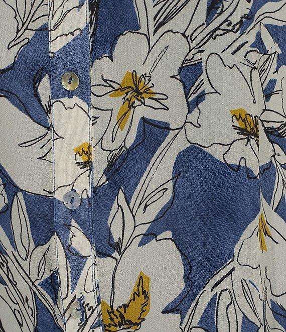 Figueroa & Flower Floral Print Point Collar Long Roll-Tab Sleeve Button-Front Shirt Product Image