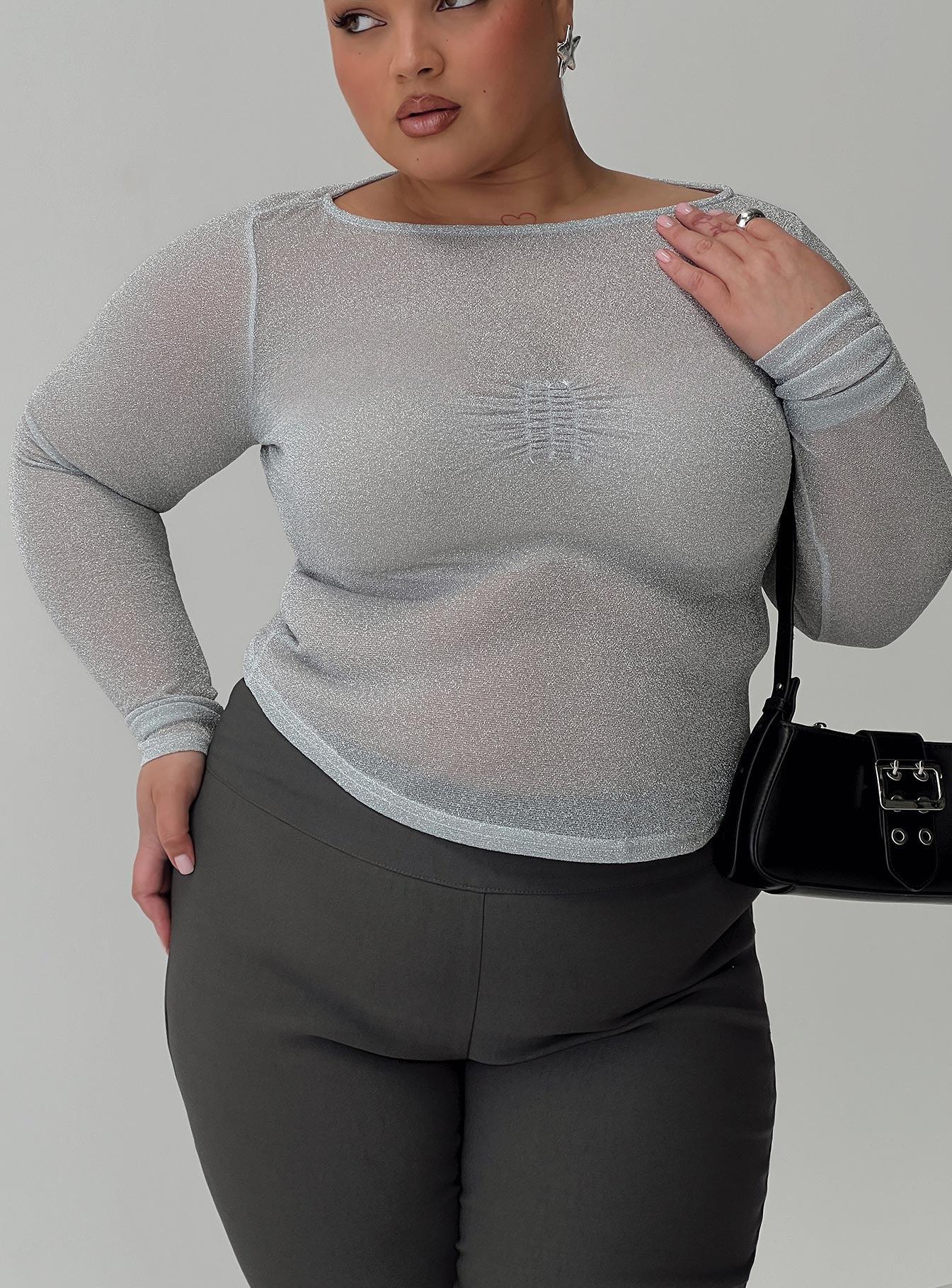 Crystal Clear Long Sleeve Mesh Top Silver Product Image