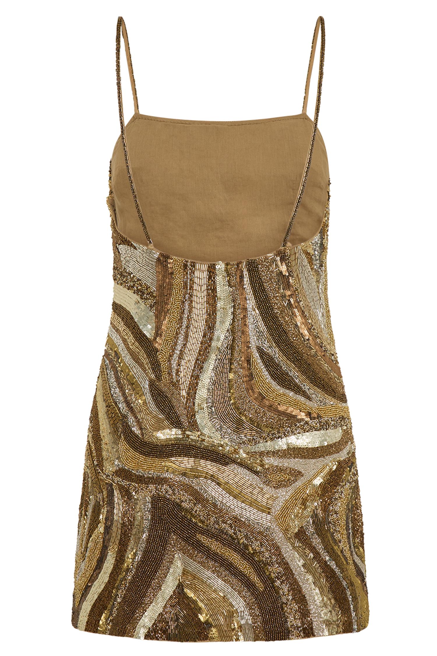 Eloise Hand Beaded Mini Dress - Gold Swirl Print Product Image
