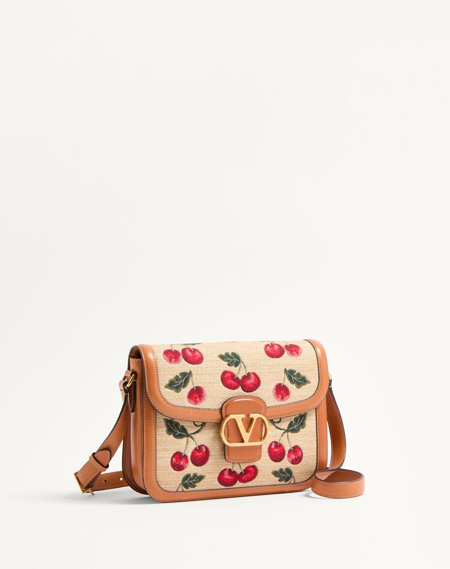 Valentino Garavani 9To5 Shoulder Bag In Jacquard Raffia With Cherryfic Motif Product Image