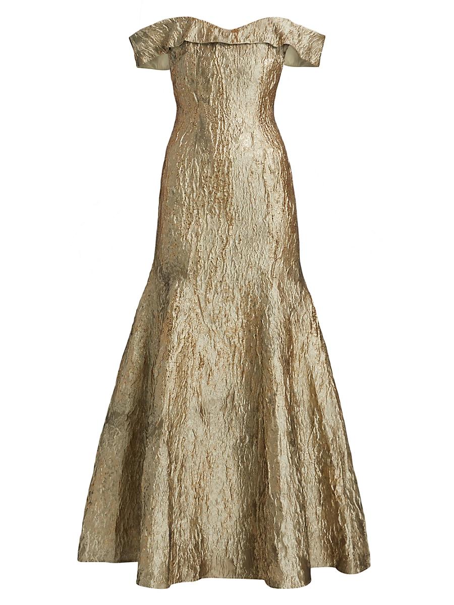 Womens Metallic Jacquard Off-the-Shoulder Mermaid Gown Product Image