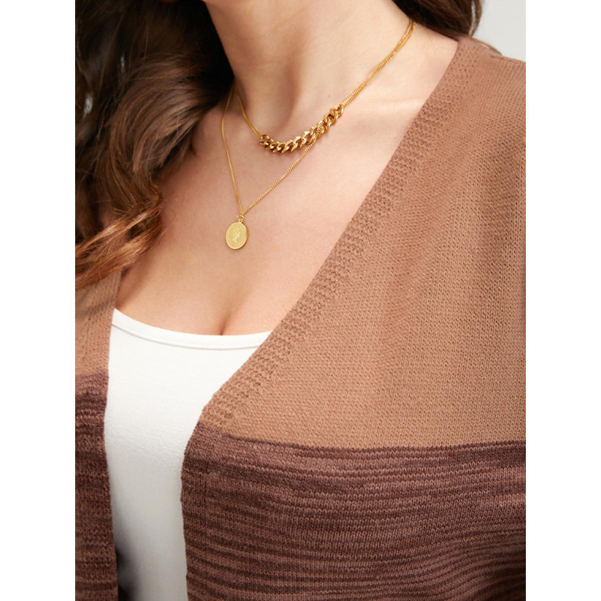 Plus Size Colorblock Contrast Pointelle Knit Pocket Belted Open Front Cardigan Multicolor Women Casual Loose Long Sleeve Dailywear Cardigans BloomChic 12/L Product Image