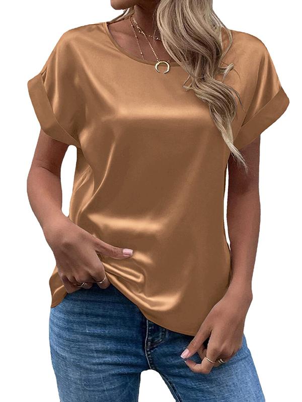 Loose Short Sleeves Solid Color Round-Neck T-Shirts Tops Product Image