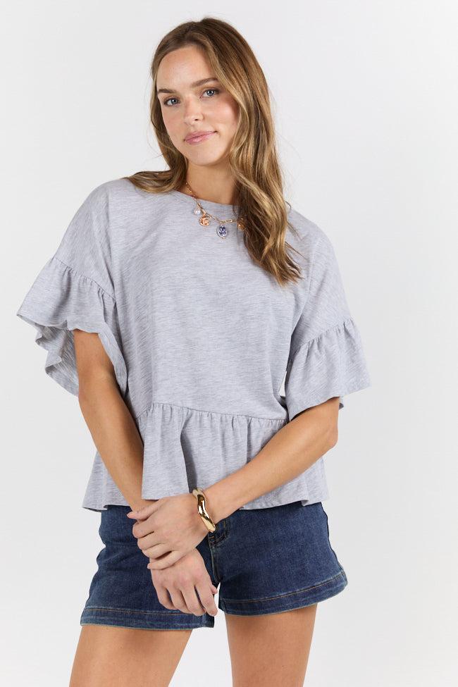 Perfect Grey Knit Ruffle Hem Tee FINAL SALE Product Image