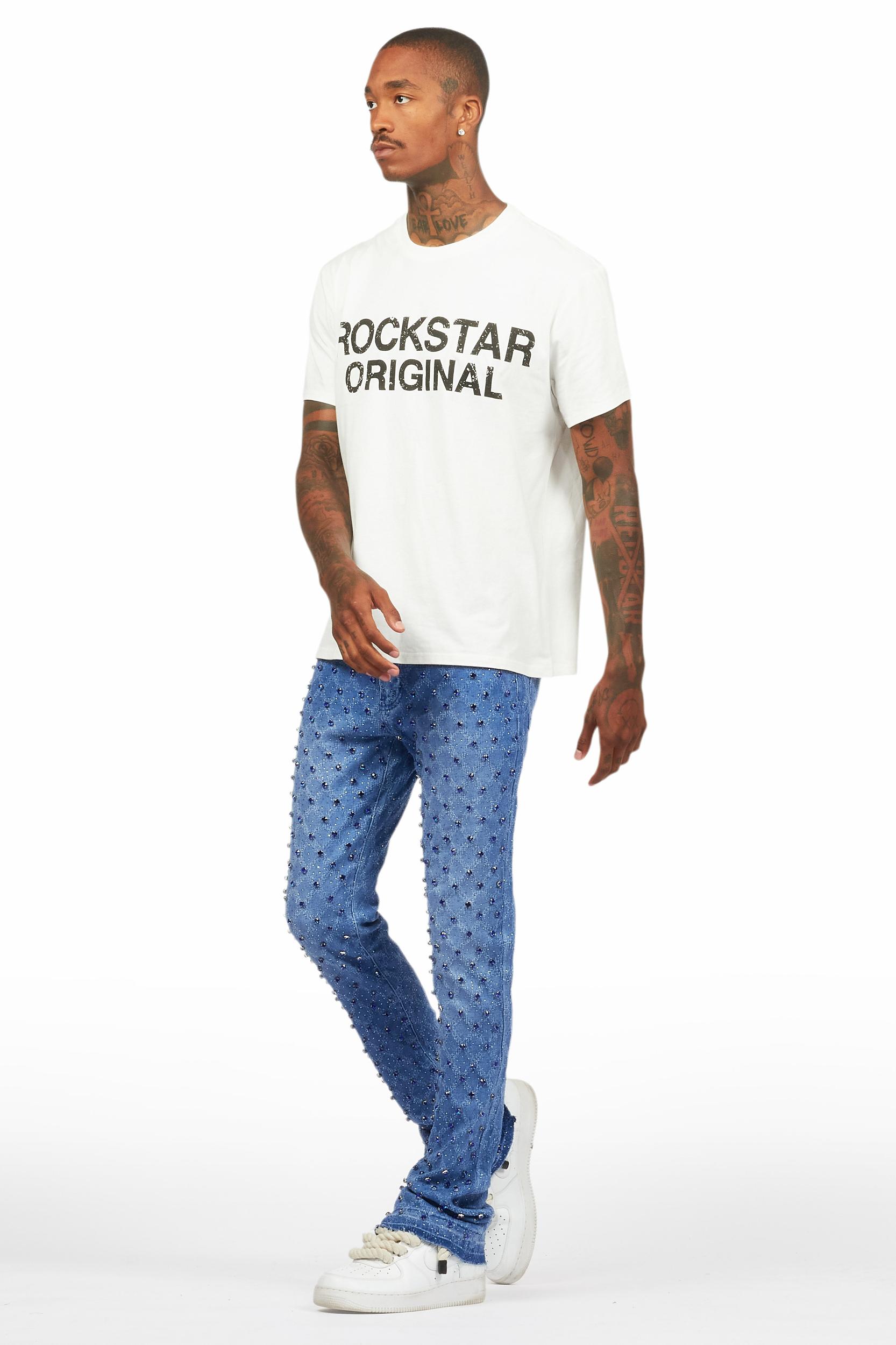 Glit Royal Blue Rhinestone Stacked Flare Jean Male Product Image