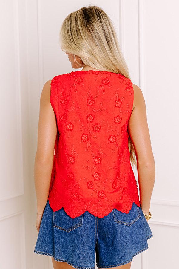 Rodeo Drive Chic Embroidered Front Tie Top in Red Product Image