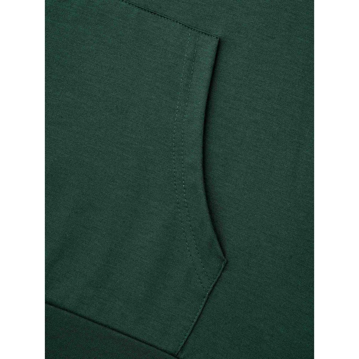 Plus Size Lace Patchwork Pocket Hooded Drawstring Sweatshirt Women DarkGreen Casual Patchwork Hooded Everyday Sweatshirts BloomChic 26/4X Product Image