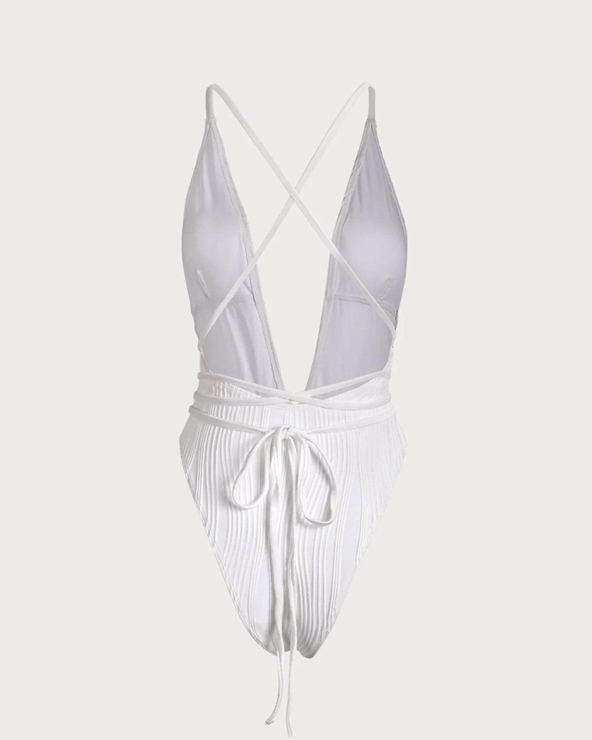 White Criss-Cross One-Piece Swimsuit Product Image