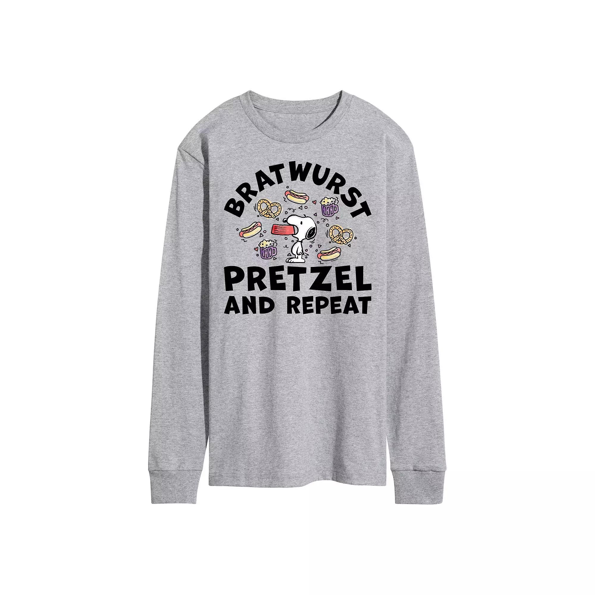 Men's Peanuts Octoberfest Snoopy Bratwurst Pretzel Repeat Long Sleeve Graphic Tee,  Product Image
