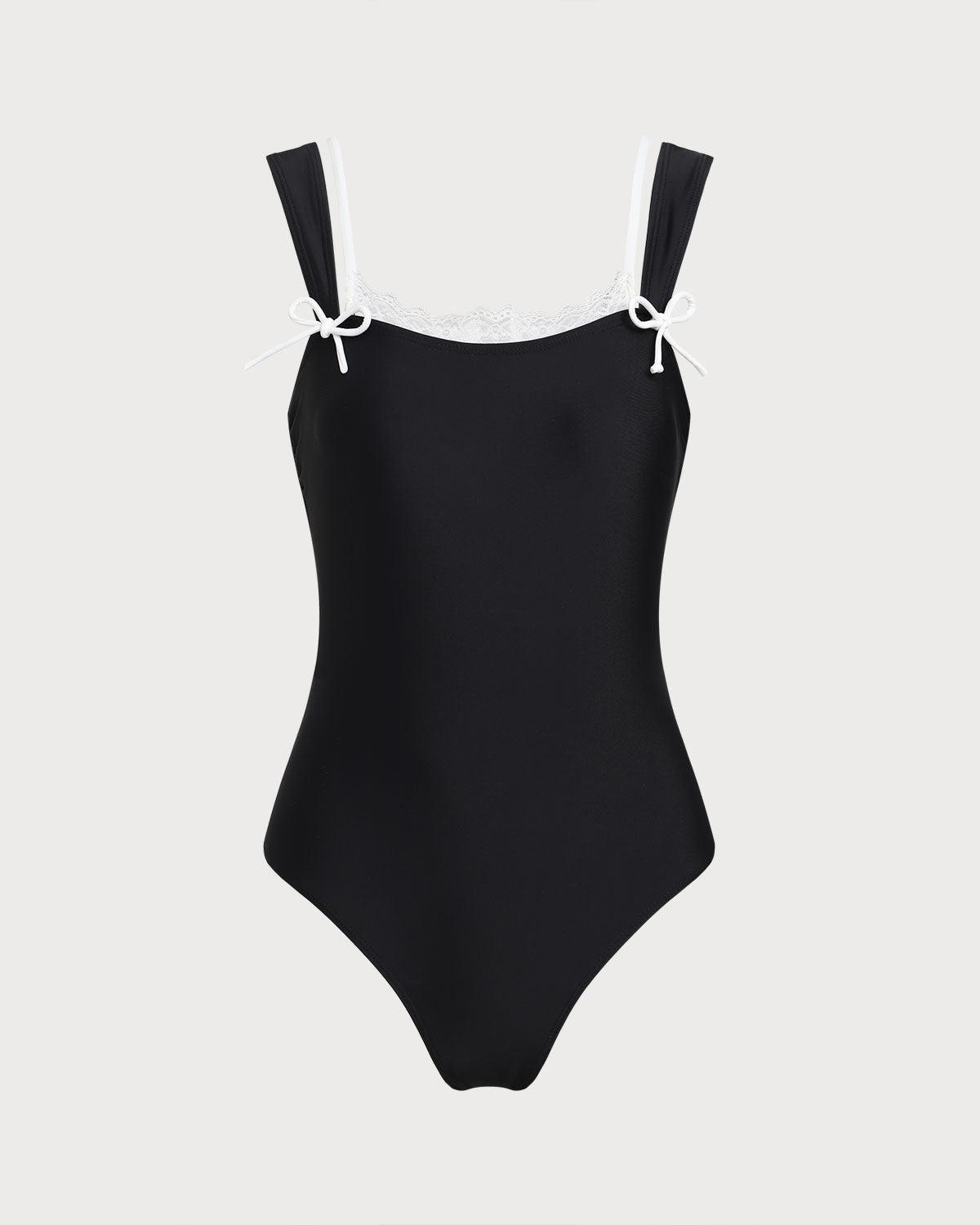 Black Contrast Lace One Piece Swimwear Product Image