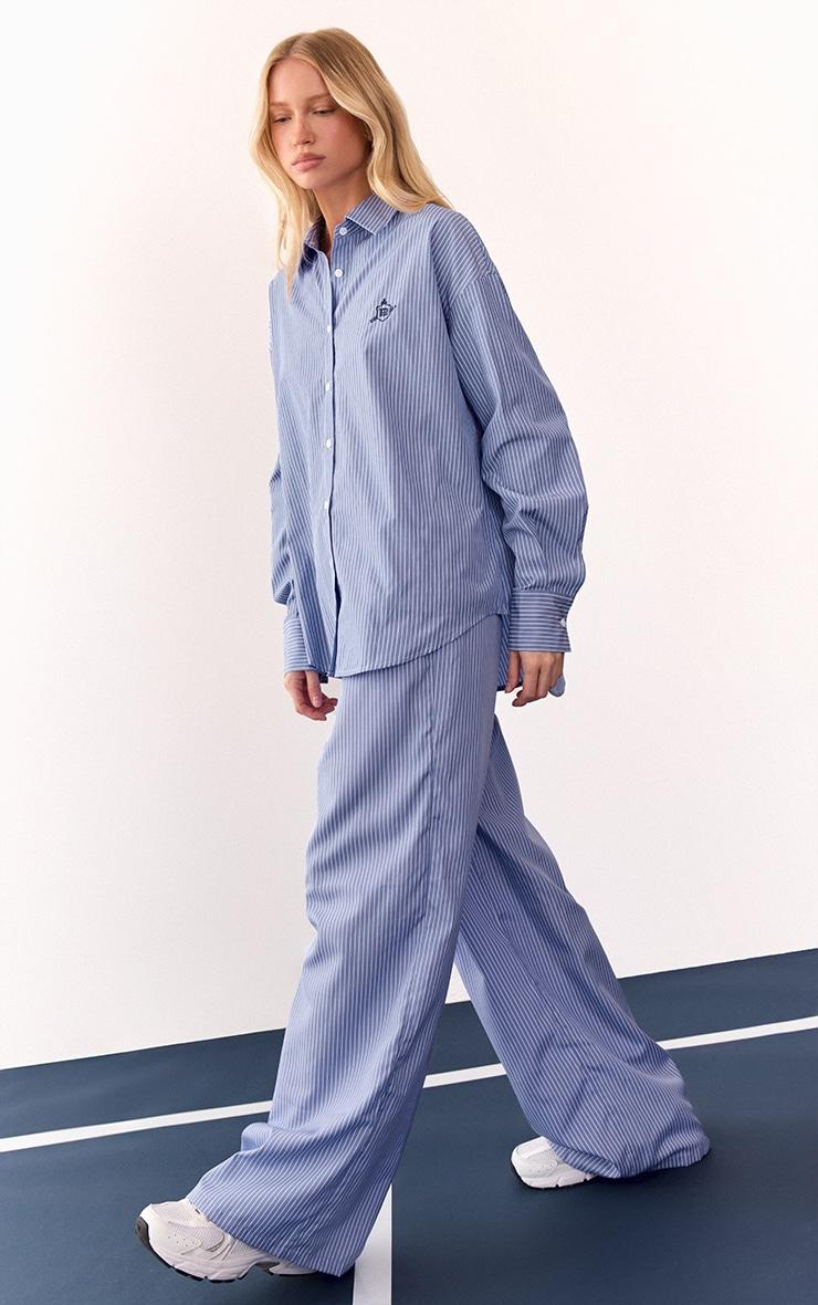 Blue Embroidered Drawstring Stripe Pant Product Image