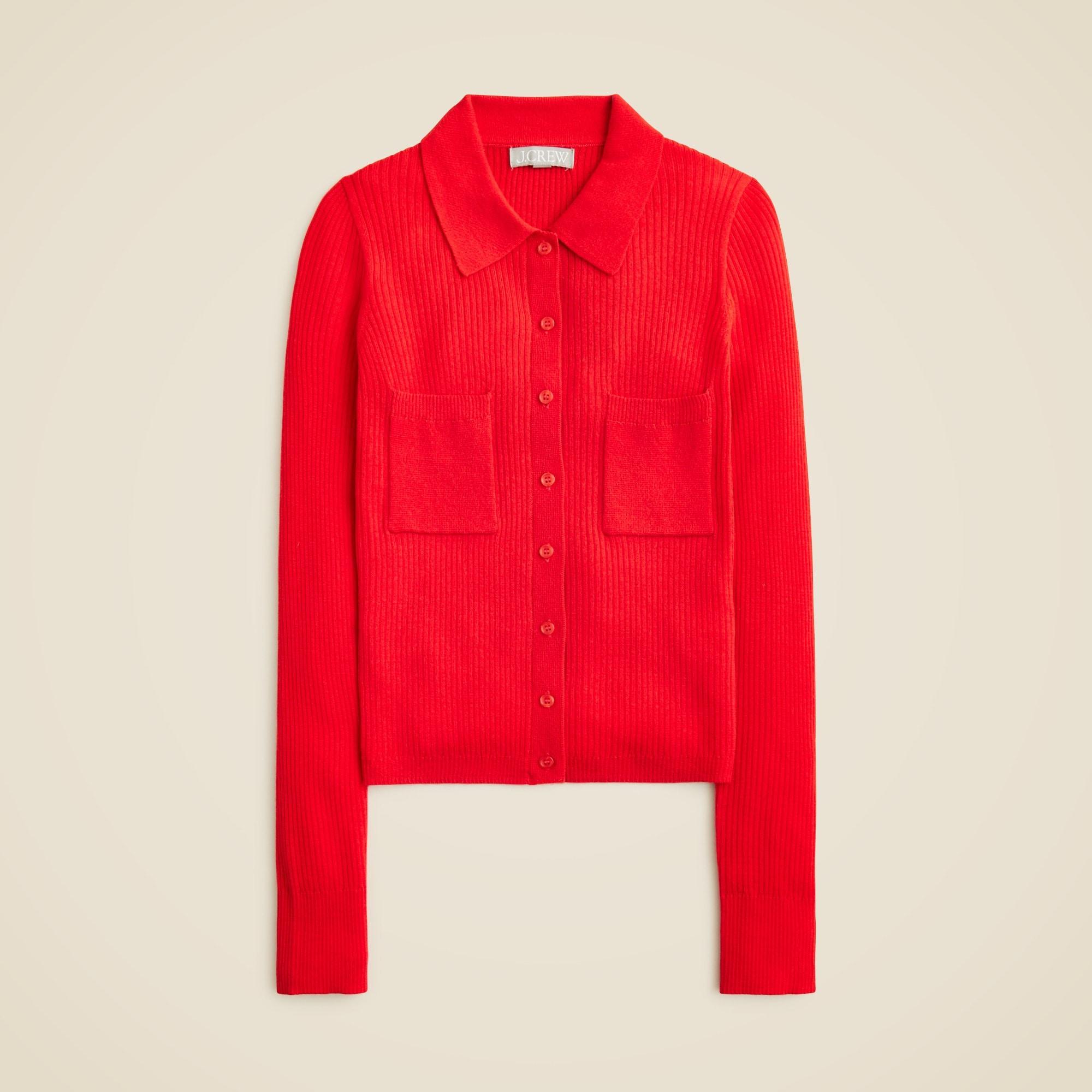 Collared button-up sweater in merino wool blend Product Image